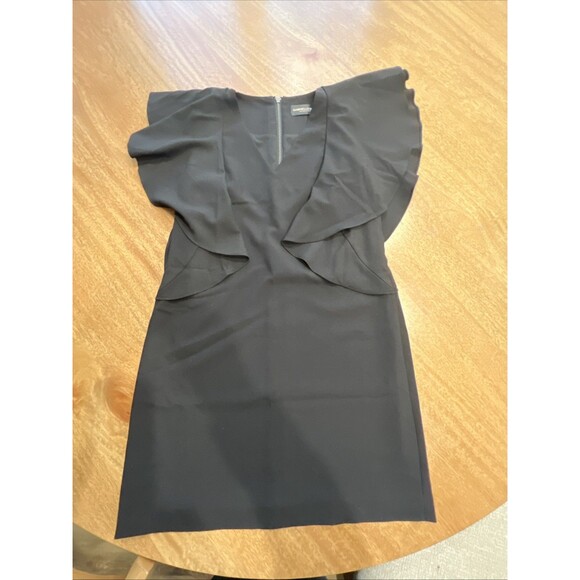 Gabrielle Union NY&Co Womens Black Sheath Dress Flutter Sleeve V Neck Sz S Small - Picture 2 of 12